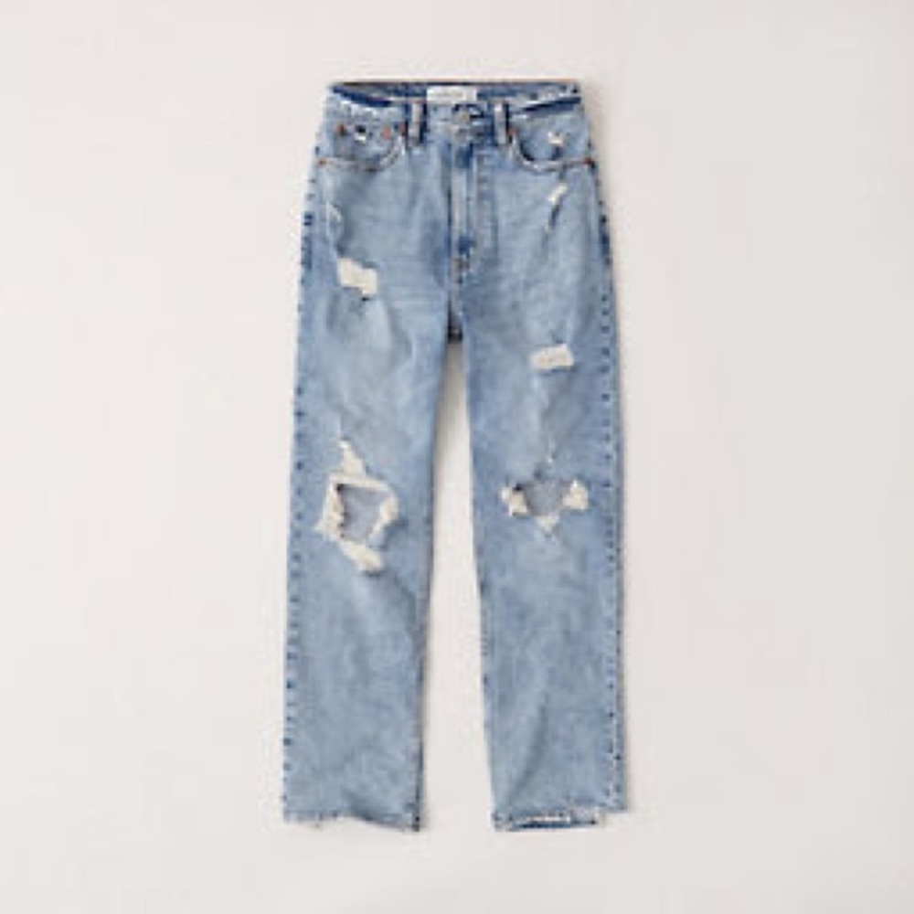Abercrombie & Fitch Ultra High Rise Straight Jeans Ripped Light Wash | Size 29/8